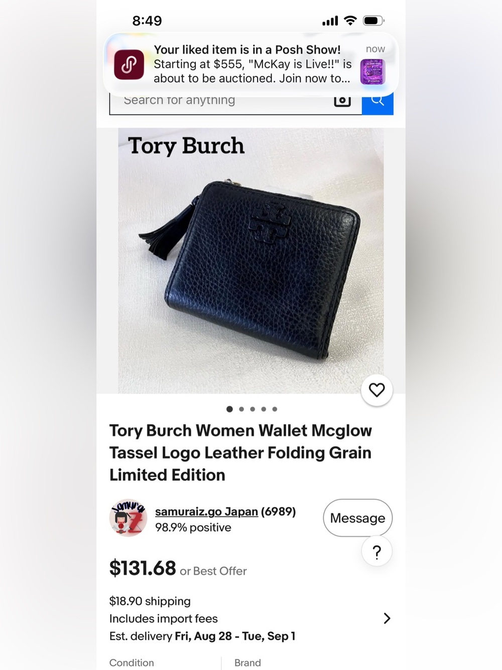 Tory Burch Taylor Mini Black Pebbled Leather Zip Wallet EUC - Picture 13 of 13